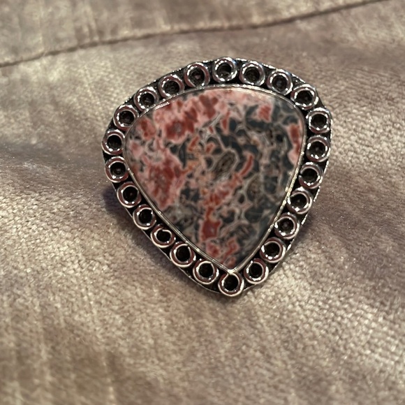 Strawberry Jasper Silver Triangle Ring size 7.75 - Picture 1 of 8